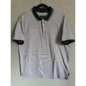 Ted Baker London Polo Shirt Men Size 4 Blue Striped 100% Cotton Short‎ Sleeve
